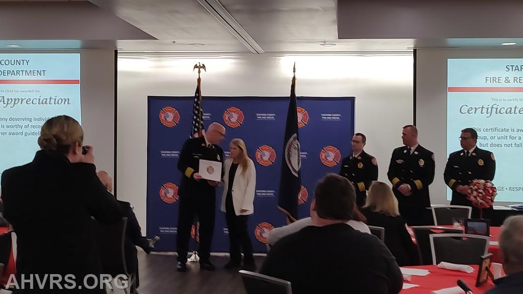 Patricia Copeland receives Certificate of Apprecation
