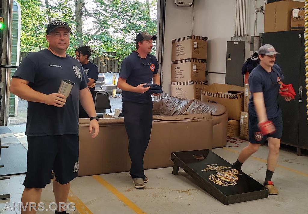 cornhole game in progess
